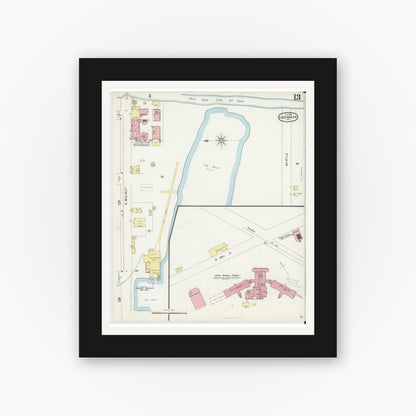 Old map wall art mockup — black gallery frame with white mat — Sanborn Fire Insurance Map from Lock Haven, Clinton County, Pennsylvania (1896), Sheet #0013