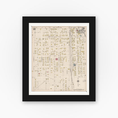 Old map wall art mockup — black gallery frame with white mat — Sanborn Fire Insurance Map from Iron Mountain, Dickinson County, Michigan (1923), Sheet #0020