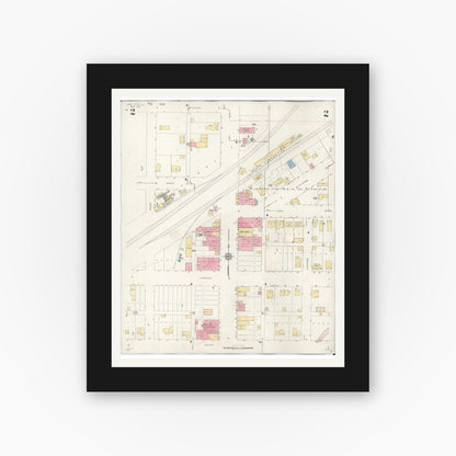 Old map wall art mockup — black gallery frame with white mat — Sanborn Fire Insurance Map from Coal City, Grundy County, Illinois (1943), Sheet #0002