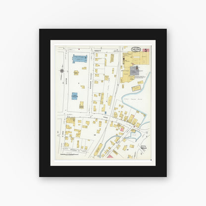 Old map wall art mockup — black gallery frame with white mat — Sanborn Fire Insurance Map from Milford, Worcester County, Massachusetts (1920), Sheet #0005