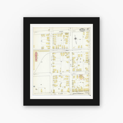 Old map wall art mockup — black gallery frame with white mat — Sanborn Fire Insurance Map from Palatka, Putnam County, Florida (1915), Sheet #0007