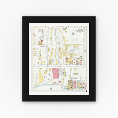 Old map wall art mockup — black gallery frame with white mat — Sanborn Fire Insurance Map from Battle Creek, Calhoun County, Michigan (1902), Sheet #0007