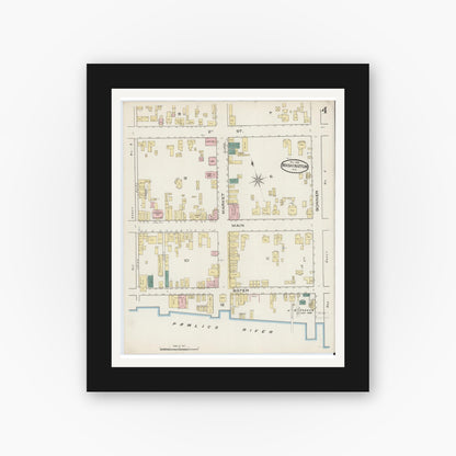 Old map wall art mockup — black gallery frame with white mat — Sanborn Fire Insurance Map from Washington, Beaufort County, North Carolina (1885), Sheet #0004