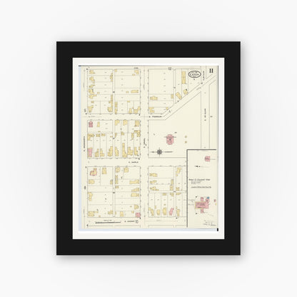 Old map wall art mockup — black gallery frame with white mat — Sanborn Fire Insurance Map from Eaton, Preble County, Ohio (1911), Sheet #0011