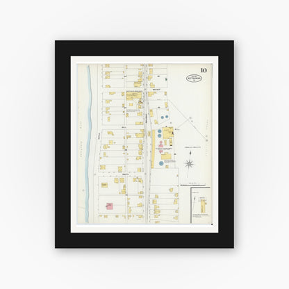 Old map wall art mockup — black gallery frame with white mat — Sanborn Fire Insurance Map from Kittanning, Armstrong County, Pennsylvania (1903), Sheet #0010