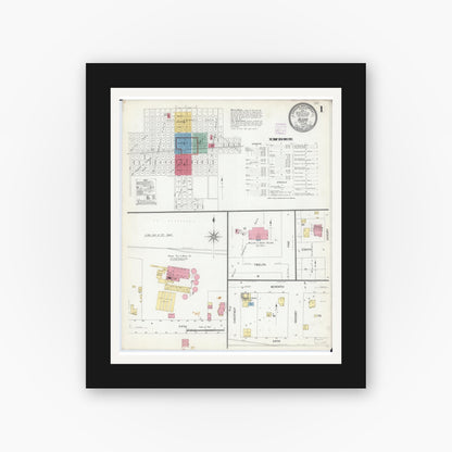 Old map wall art mockup — black gallery frame with white mat — Sanborn Fire Insurance Map from Aledo, Mercer County, Illinois (1907) - Complete Map Set