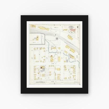 Old map wall art mockup — black gallery frame with white mat — Sanborn Fire Insurance Map from Temple, Bell County, Texas (1905), Sheet #0002