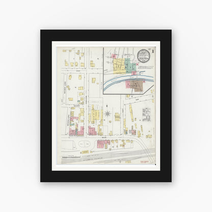 Old map wall art mockup — black gallery frame with white mat — Sanborn Fire Insurance Map from Bound Brook, Somerset County, New Jersey (1895), Sheet #0001