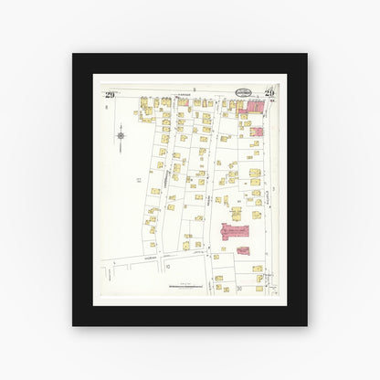 Old map wall art mockup — black gallery frame with white mat — Sanborn Fire Insurance Map from Gardner, Worcester County, Massachusetts (1923), Sheet #0029