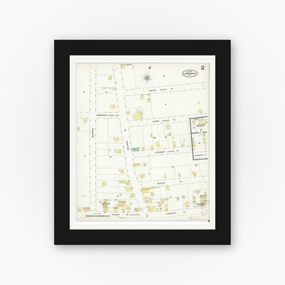 Old map wall art mockup — black gallery frame with white mat — Sanborn Fire Insurance Map from Lindenhurst, Suffolk County, New York (1908), Sheet #0002