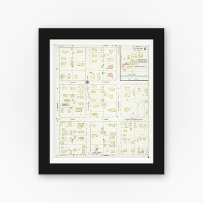 Old map wall art mockup — black gallery frame with white mat — Sanborn Fire Insurance Map from Litchfield, Meeker County, Minnesota (1913), Sheet #0006