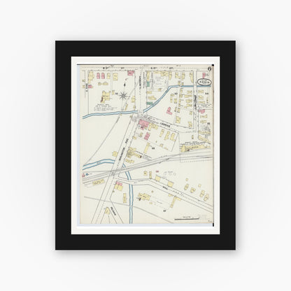 Old map wall art mockup — black gallery frame with white mat — Sanborn Fire Insurance Map from Xenia, Greene County, Ohio (1890), Sheet #0006