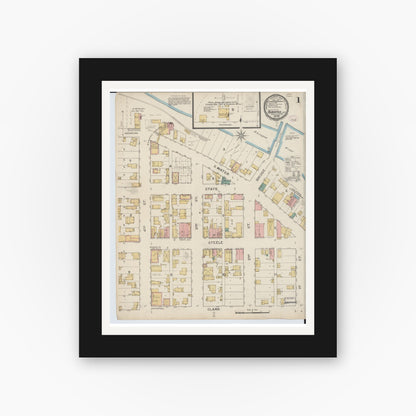 Old map wall art mockup — black gallery frame with white mat — Sanborn Fire Insurance Map from Ahnapee, Kewaunee County, Wisconsin (1894) - Complete Map Set