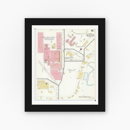 Old map wall art mockup — black gallery frame with white mat — Sanborn Fire Insurance Map from New Philadelphia, Tuscarawas County, Ohio (1910), Sheet #0018