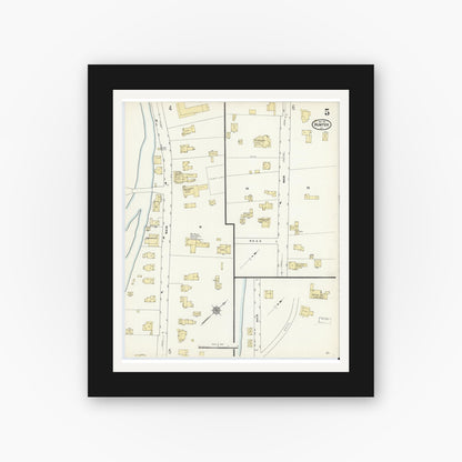 Old map wall art mockup — black gallery frame with white mat — Sanborn Fire Insurance Map from Hunter, Greene County, New York (1912), Sheet #0005