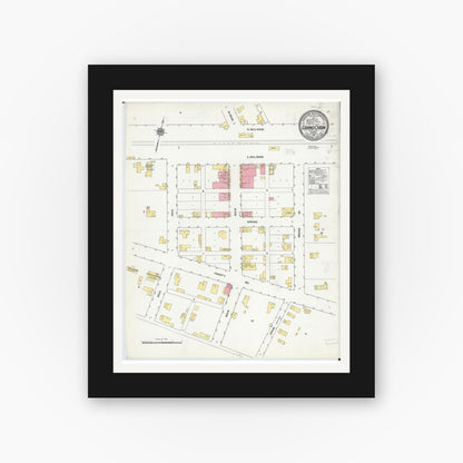 Old map wall art mockup — black gallery frame with white mat — Sanborn Fire Insurance Map from Grand Chain, Pulaski County, Illinois (1911), Sheet #0001