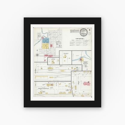 Old map wall art mockup — black gallery frame with white mat — Sanborn Fire Insurance Map from Redwood Falls, Redwood County, Minnesota (1899) - Complete Map Set
