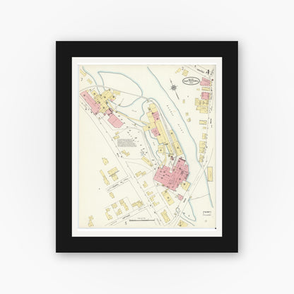 Old map wall art mockup — black gallery frame with white mat — Sanborn Fire Insurance Map from East Pepperell, Middlesex County, Massachusetts (1912), Sheet #0004