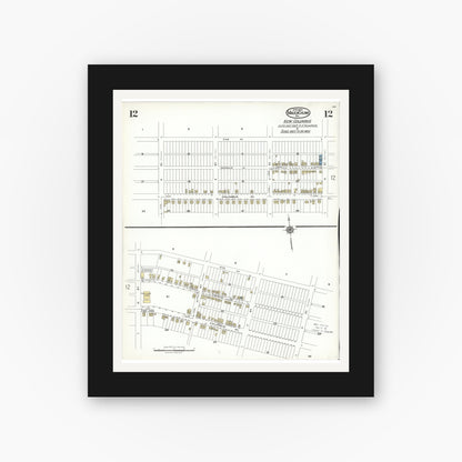 Old map wall art mockup — black gallery frame with white mat — Sanborn Fire Insurance Map from Mauch Chunk, Carbon County, Pennsylvania (1923), Sheet #0012