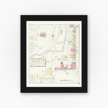 Old map wall art mockup — black gallery frame with white mat — Sanborn Fire Insurance Map from Big Rapids, Mecosta County, Michigan (1914), Sheet #0008