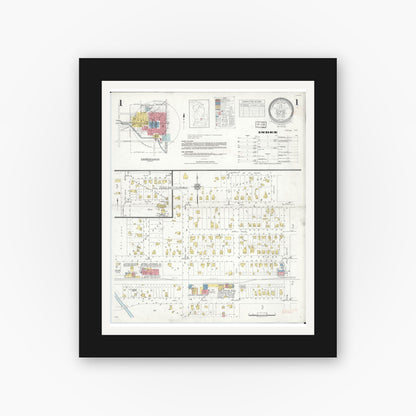Old map wall art mockup — black gallery frame with white mat — Sanborn Fire Insurance Map from Ovid, Clinton County, Michigan (1934) - Complete Map Set