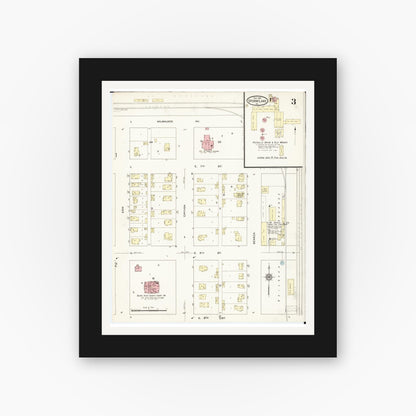 Old map wall art mockup — black gallery frame with white mat — Sanborn Fire Insurance Map from Storm Lake, Buena Vista County, Iowa (1914), Sheet #0003