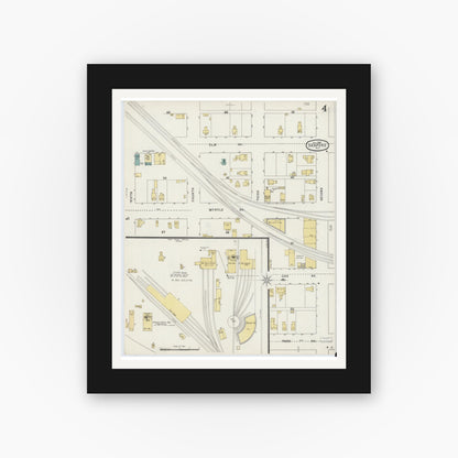 Old map wall art mockup — black gallery frame with white mat — Sanborn Fire Insurance Map from Sanford, Seminole County, Florida (1895), Sheet #0004
