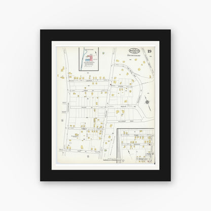 Old map wall art mockup — black gallery frame with white mat — Sanborn Fire Insurance Map from Winchester, Middlesex County, Massachusetts (1916), Sheet #0019
