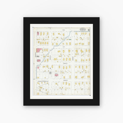 Old map wall art mockup — black gallery frame with white mat — Sanborn Fire Insurance Map from Roodhouse, Greene County, Illinois (1900), Sheet #0006