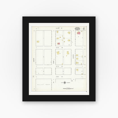 Old map wall art mockup — black gallery frame with white mat — Sanborn Fire Insurance Map from Canyon, Randall County, Texas (1920), Sheet #0004