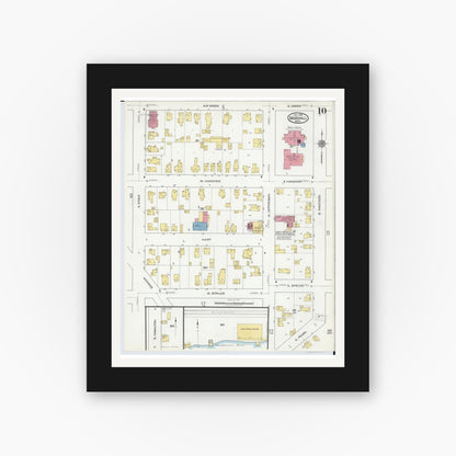 Old map wall art mockup — black gallery frame with white mat — Sanborn Fire Insurance Map from Marshall, Calhoun County, Michigan (1916), Sheet #0010