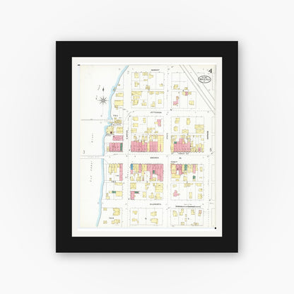Old map wall art mockup — black gallery frame with white mat — Sanborn Fire Insurance Map from Waverly, Bremer County, Iowa (1905), Sheet #0004