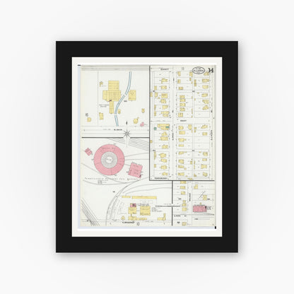Old map wall art mockup — black gallery frame with white mat — Sanborn Fire Insurance Map from Alliance, Stark County, Ohio (1904), Sheet #0014