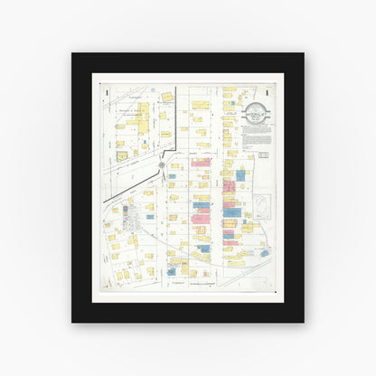 Old map wall art mockup — black gallery frame with white mat — Sanborn Fire Insurance Map from Watervliet, Berrien County, Michigan (1932) - Complete Map Set