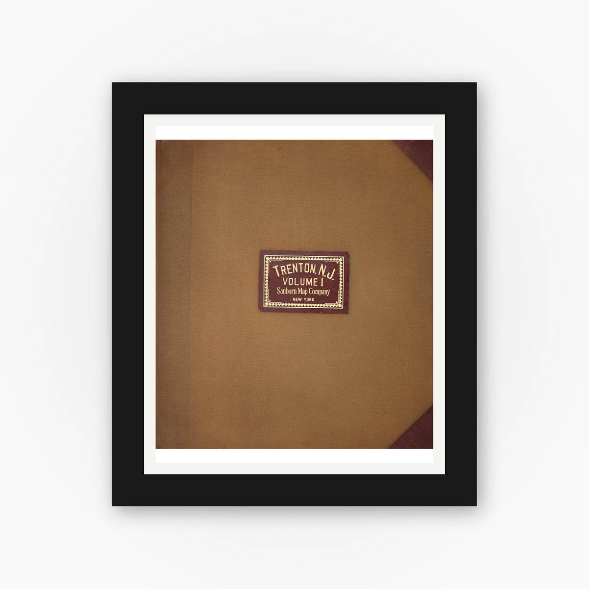 Old map wall art mockup — black gallery frame with white mat — Sanborn Fire Insurance Map from Trenton, Mercer County, New Jersey (1950), Sheet #0001
