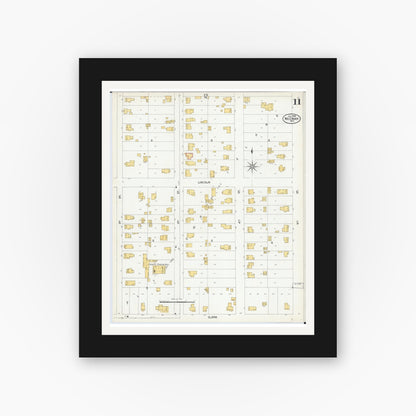 Old map wall art mockup — black gallery frame with white mat — Sanborn Fire Insurance Map from Neenah, Winnebago County, Wisconsin (1900), Sheet #0011