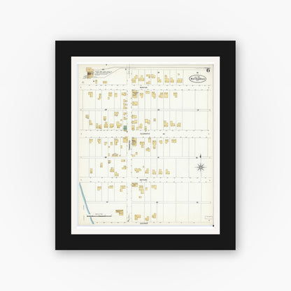 Old map wall art mockup — black gallery frame with white mat — Sanborn Fire Insurance Map from West Palm Beach, Dade County, Florida (1908), Sheet #0006