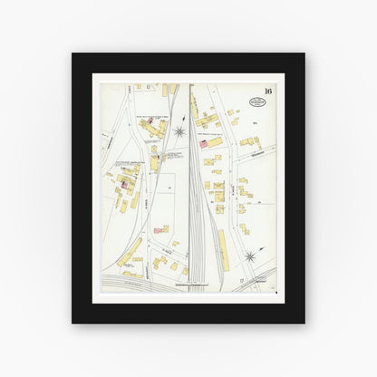 Old map wall art mockup — black gallery frame with white mat — Sanborn Fire Insurance Map from Gardner, Worcester County, Massachusetts (1905), Sheet #0016