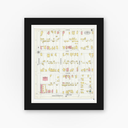 Old map wall art mockup — black gallery frame with white mat — Sanborn Fire Insurance Map from Lock Haven, Clinton County, Pennsylvania (1901), Sheet #0002