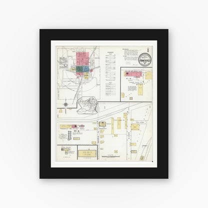 Old map wall art mockup — black gallery frame with white mat — Sanborn Fire Insurance Map from Farmersville, Collin County, Texas (1921) - Complete Map Set