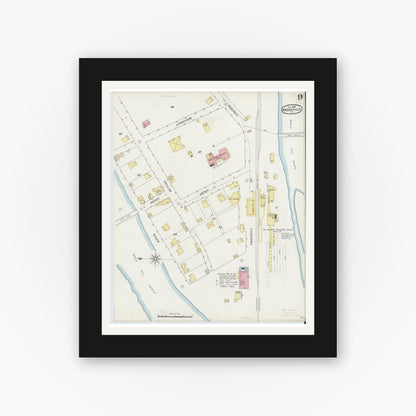 Old map wall art mockup — black gallery frame with white mat — Sanborn Fire Insurance Map from Brookville, Jefferson County, Pennsylvania (1894), Sheet #0009