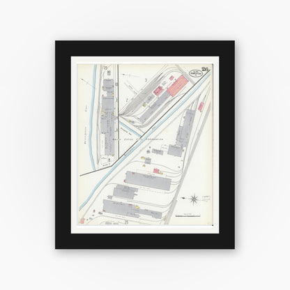 Old map wall art mockup — black gallery frame with white mat — Sanborn Fire Insurance Map from Homestead, Allegheny County, Pennsylvania (1907), Sheet #0026