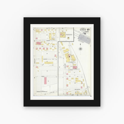 Old map wall art mockup — black gallery frame with white mat — Sanborn Fire Insurance Map from Ambridge, Beaver County, Pennsylvania (1905), Sheet #0010
