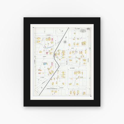 Old map wall art mockup — black gallery frame with white mat — Sanborn Fire Insurance Map from Mankato, Blue Earth County, Minnesota (1900), Sheet #0025