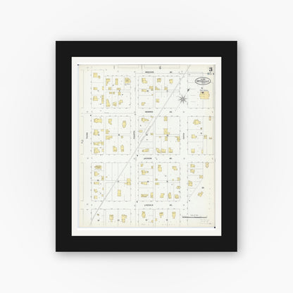 Old map wall art mockup — black gallery frame with white mat — Sanborn Fire Insurance Map from Ortonville, Big Stone County, Minnesota (1899), Sheet #0003
