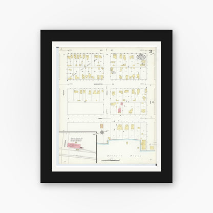 Old map wall art mockup — black gallery frame with white mat — Sanborn Fire Insurance Map from Trenton, Wayne County, Michigan (1912), Sheet #0003
