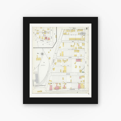 Old map wall art mockup — black gallery frame with white mat — Sanborn Fire Insurance Map from Duquesne, Allegheny County, Pennsylvania (1901), Sheet #0002