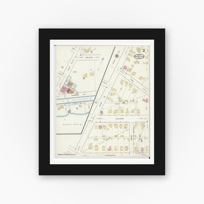 Old map wall art mockup — black gallery frame with white mat — Sanborn Fire Insurance Map from Napoleon, Henry County, Ohio (1916), Sheet #0002