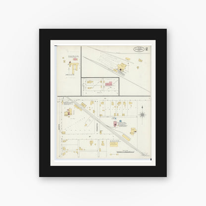 Old map wall art mockup — black gallery frame with white mat — Sanborn Fire Insurance Map from Sycamore, Wyandot County, Ohio (1902), Sheet #0002