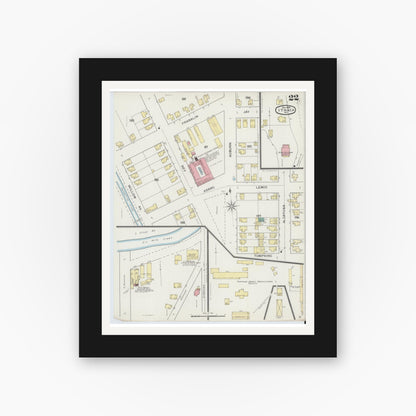 Old map wall art mockup — black gallery frame with white mat — Sanborn Fire Insurance Map from Ithaca, Tompkins County, New York (1893), Sheet #0022